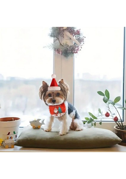 Kedi / Köpek Yılbaşı Parti Kıyafeti (2 Parça: Şapka ve Çift Taraflı Önlük) Evcil Hayvan Noel Kostümü modelleri