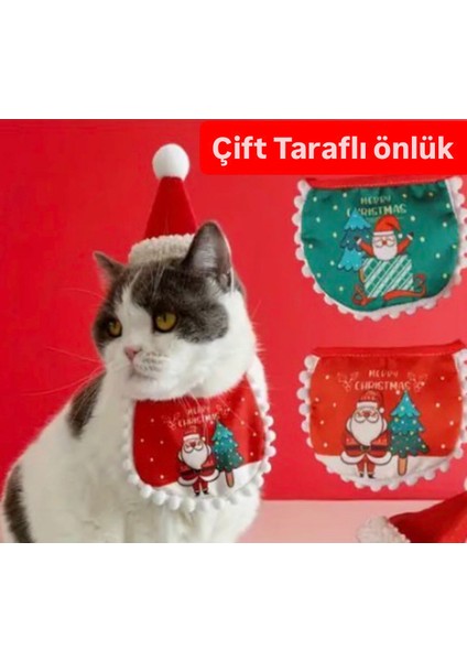Kedi / Köpek Yılbaşı Parti Kıyafeti (2 Parça: Şapka ve Çift Taraflı Önlük) Evcil Hayvan Noel Kostümü fırsatları
