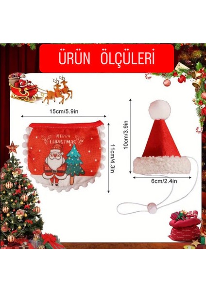 Kedi / Köpek Yılbaşı Parti Kıyafeti (2 Parça: Şapka ve Çift Taraflı Önlük) Evcil Hayvan Noel Kostümü