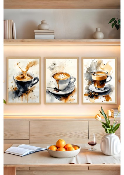 ☕ Kahve Tutkunlarına Özel Çerçeve Görünümlü 3’lü Tablo Seti CRVS1004 13 x 17