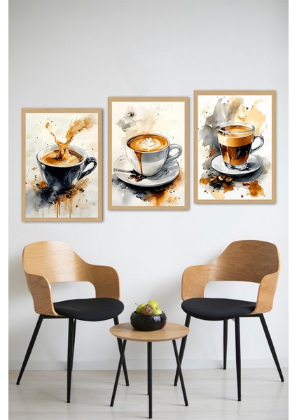 ☕ Kahve Tutkunlarına Özel Çerçeve Görünümlü 3’lü Tablo Seti CRVS1004 13 x 17 modelleri