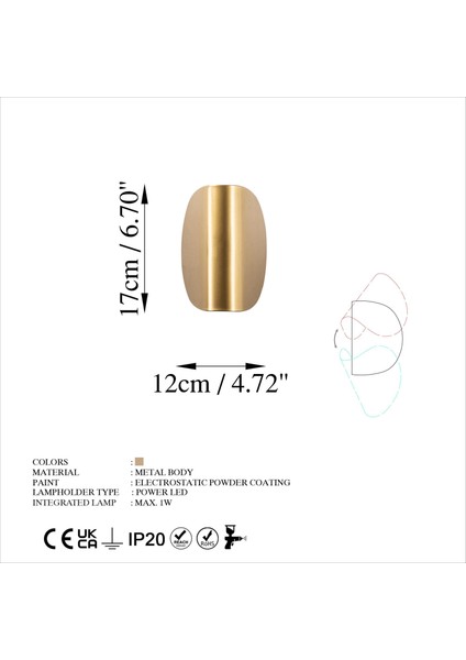 Modern Led'li Aplik Parlak Gold Ambiyans Tekli Duvar LED Aydınlatma, 3000K Sarı Işık HEYBE-13624