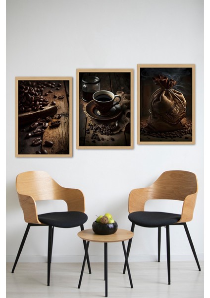 ☕ Rustik Kahve Keyfi – 3’lü Çerçeve Görünümlü Tablo Seti (3 Ebat Seçeneği) CRVS1003 13 x 17 modelleri