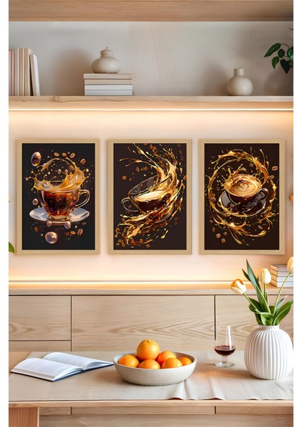 🖼️ 3'lü Çerçeve Görünümlü Kahve Temalı Tablo Seti – 13X17 / 21X30 / 30X40 cm Ebat CRVS1010 13 x 17