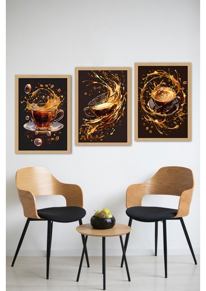 🖼️ 3'lü Çerçeve Görünümlü Kahve Temalı Tablo Seti – 13X17 / 21X30 / 30X40 cm Ebat CRVS1010 13 x 17 modelleri