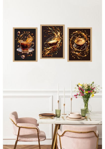 🖼️ 3'lü Çerçeve Görünümlü Kahve Temalı Tablo Seti – 13X17 / 21X30 / 30X40 cm Ebat CRVS1010 13 x 17 fırsatları