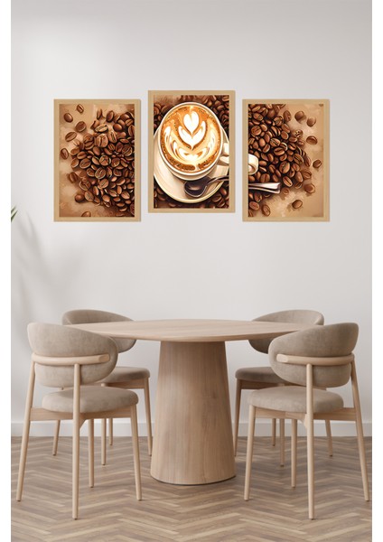 ☕ Dekorasyona Sıcak Bir Dokunuş Katın – Kahve Temalı 3'lü Çerçeve Görünümlü Tablo Seti CRVS1008 13 x 17 fiyatları