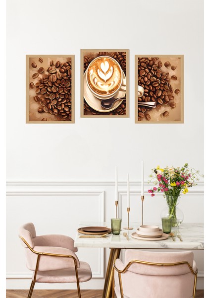 ☕ Dekorasyona Sıcak Bir Dokunuş Katın – Kahve Temalı 3'lü Çerçeve Görünümlü Tablo Seti CRVS1008 13 x 17 fırsatları