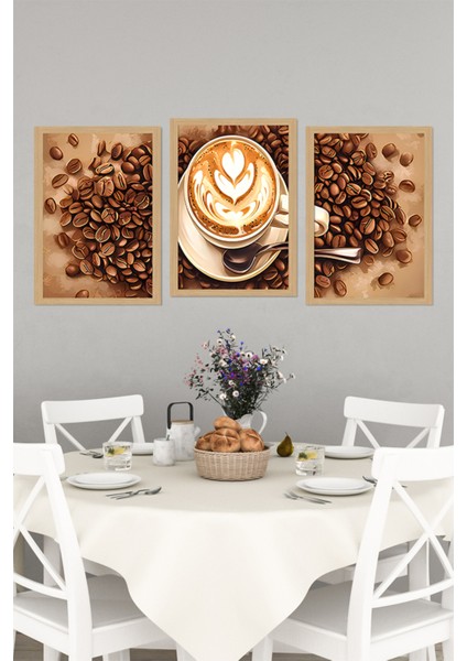 ☕ Dekorasyona Sıcak Bir Dokunuş Katın – Kahve Temalı 3'lü Çerçeve Görünümlü Tablo Seti CRVS1008 13 x 17 indirimleri