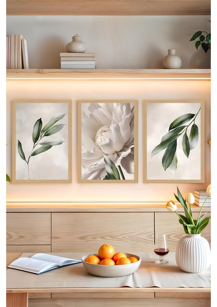🌿 Zarif Yaprak Dokunuşları – 3’lü Mdf Uv Baskılı Tablo Seti (13X17 / 21X30 / 30X40 Cm) CRVS1034 13 x 17