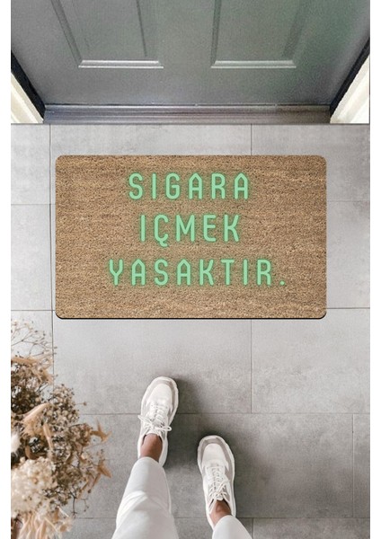 Yüksek Kaliteli Dijital Baskı Sigara Içmek Yasaktır (Açıkyeşil) Kapı Önü Paspası