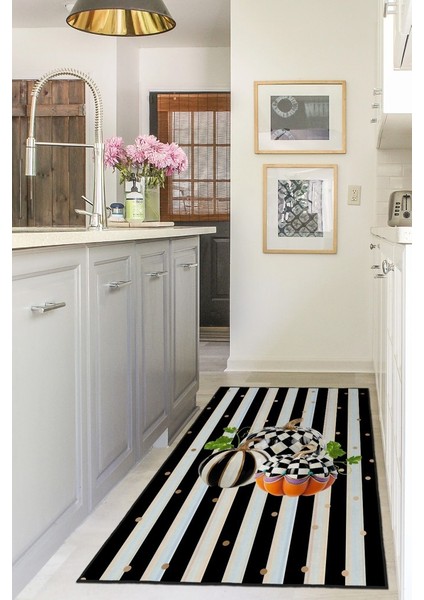 Modern Mutfaklara Masalsı Dokunuş: Balkabağı Desenli Tasarım Siyah Beyaz Halı modelleri