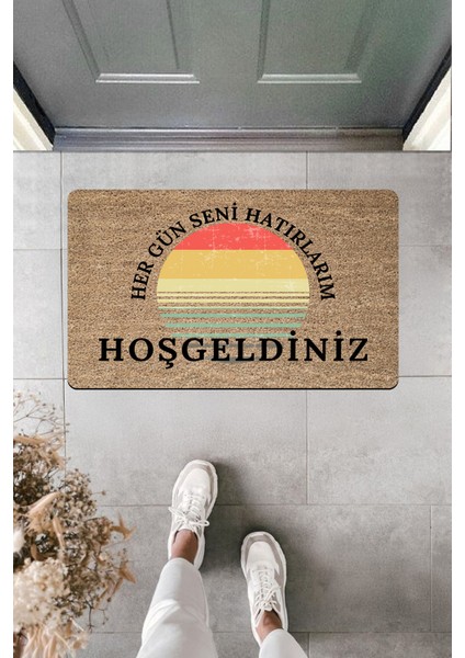 Yüksek Kaliteli Dijital Baskı Gökkuşağı Desenli Güneş Hergün Seni Hatırlarım Kapı Önü Paspası