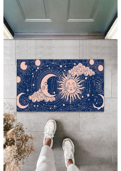 Çok Amaçlı Dijital Güneş ve Ay Lacivert Kapı Paspası Dış Mekan Paspas
