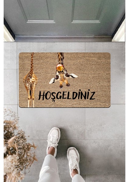 Yüksek Kaliteli Dijital Baskı Zürafa'lı Hoşgeldiniz Kapı Önü Paspası