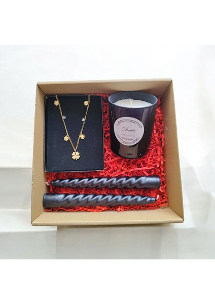 Hediye Seti-Kokulu Siyah Bardak Mum-Yonca Kolye+Burgulu Mum fiyatları