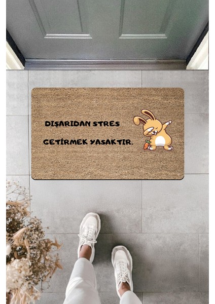 Yüksek Kaliteli Dijital Baskı Tavşanlı Stres Getirmek Yasaktır Kapı Önü Paspası
