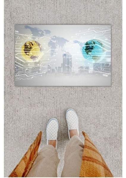 Dijital Baskı Dekoratif Işlemci Kart Gri Kapı Önü Paspası