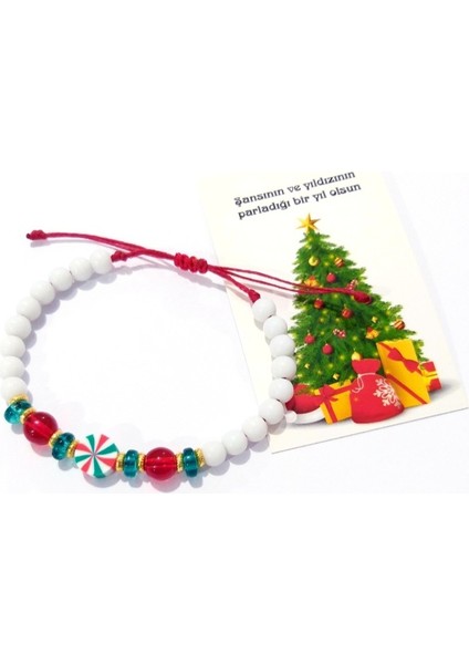 Yılbaşı Kartlı Fimo ve Cam Boncuklu Yılbaşı Bileklik modelleri