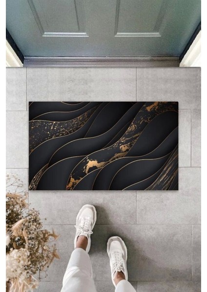 Defnada Dijital Baskı Siyah-Gold Dalga Kapı Paspası