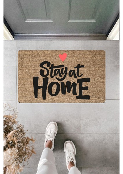 Yüksek Kaliteli Dijital Baskı Kalın Yazı Stay At Home Kapı Önü Paspası