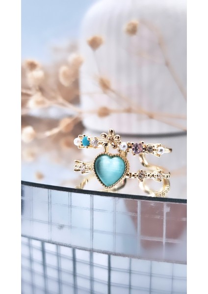 Kalp Figürlü Çif Şerit Çelik Kaplama Yüzük