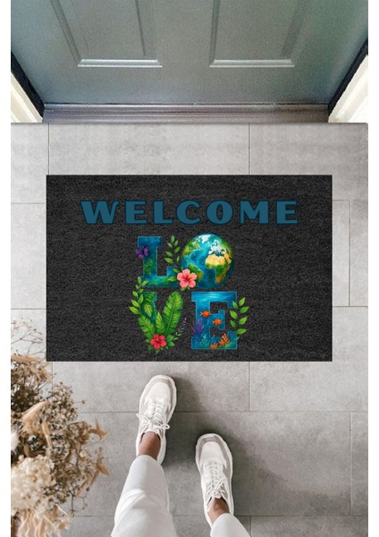Modern Paspas - Welcome - Love - Özel Tasarım Kapı Önü Paspası 35.3