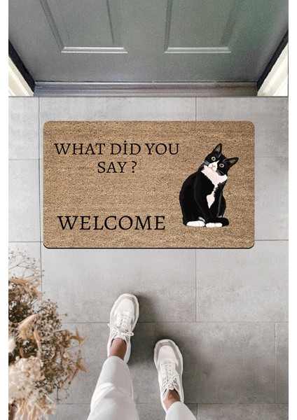 Yüksek Kaliteli Dijital Baskı Kedicik What Did You Say Kapı Önü Paspası