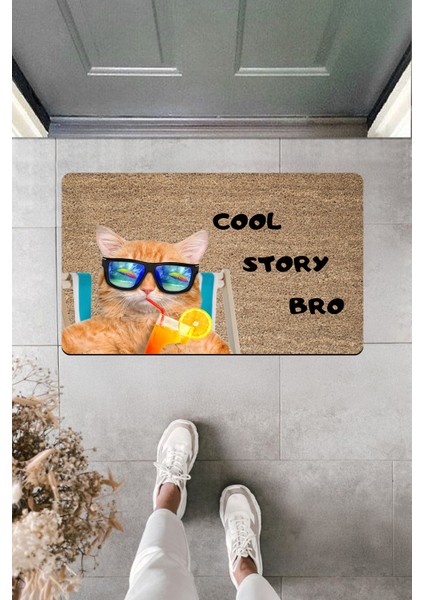 Yüksek Kaliteli Dijital Baskı Kedicikli Cool Story Bro Kapı Önü Paspası