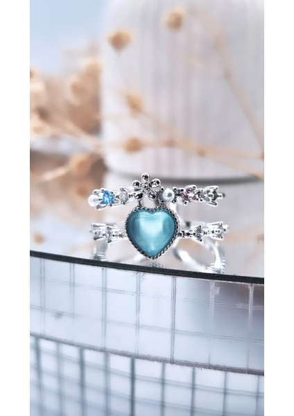 Kalp Figürlü Çif Şerit Çelik Kaplama Yüzük