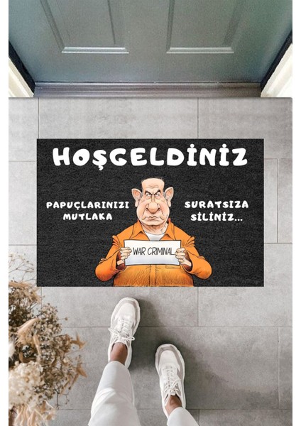 Modern Paspas - Papuç Silmelik Surat Hoşgeldiniz - Özel Tasarım Kapı Önü Paspası 29.3