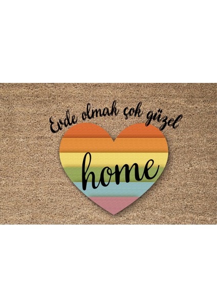 Dijital Baskı Kalpli Gökkuşağı Renkli Desenli Kapı Önü Paspası