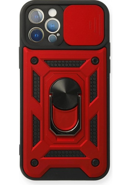 iPhone 12 Pro Kılıf Pars Lens Yüzüklü Silikon - Kırmızı