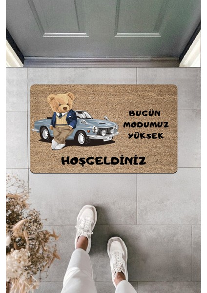 Yüksek Kaliteli Dijital Baskı Kolejli Arabalı Ayıcık ''bugün Modumuz Yüksek Kapı Önü Paspası