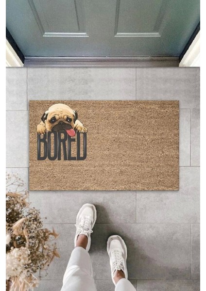 Defnada Dijital Baskı Kahverengi Bored Köpekli Dekoratif Kapı Paspası K-2080