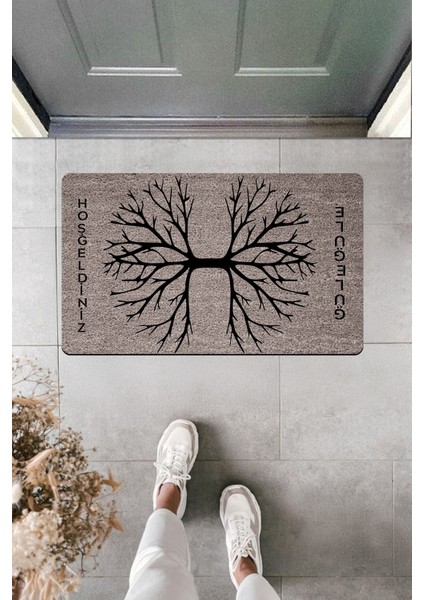 Yüksek Kaliteli Dijital Baskı Kara Kalem Ağaç Hoşgeldiniz Güle Güle Kapı Önü Paspası