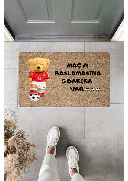 Yüksek Kaliteli Dijital Baskı Futbolcu Ayıcık ''maçın Başlamasına 5 Dk Var.'' Kapı Önü Paspası