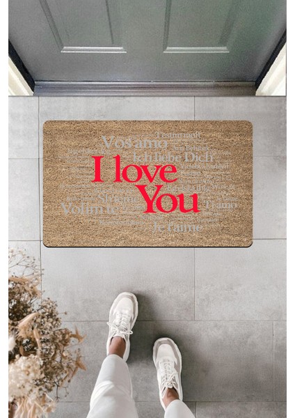 Yüksek Kaliteli Dijital Baskı Farklı Dillerde I Love You Kapı Önü Paspası