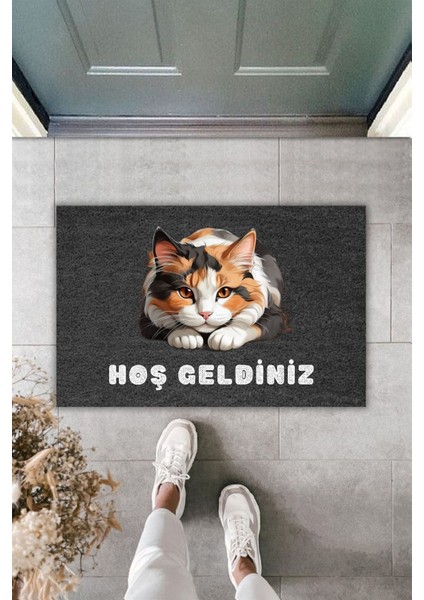 Modern Dijital Baskı Paspas - Siyah Tatlı Kedi - Kapi Onu Paspasi