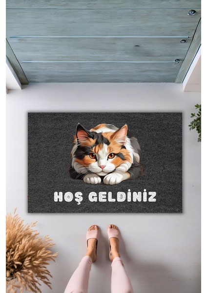 Modern Dijital Baskı Paspas - Siyah Tatlı Kedi - Kapi Onu Paspasi fiyatları