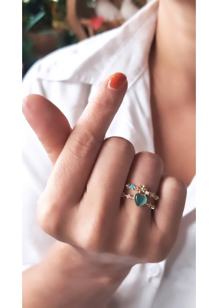 Kalp Figürlü Çif Şerit Çelik Kaplama Yüzük fiyatları