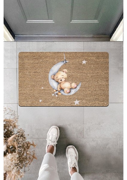 Yüksek Kaliteli Dijital Baskı Ay Üstünde Uyuya Kalan Ayıcık Kapı Önü Paspası