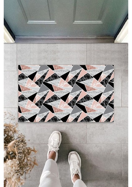 Çok Amaçlı Dijital Baskı Gri-Pembe Mermer Iç ve Dış Mekan Kapı Paspası