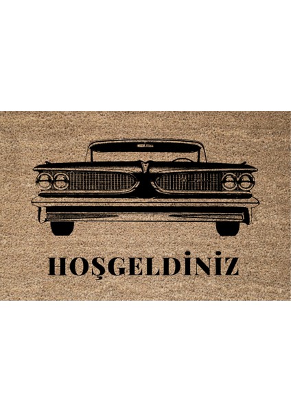 Dijital Baskı Klasik Arabalı Renkli Desenli Kapı Önü Paspası
