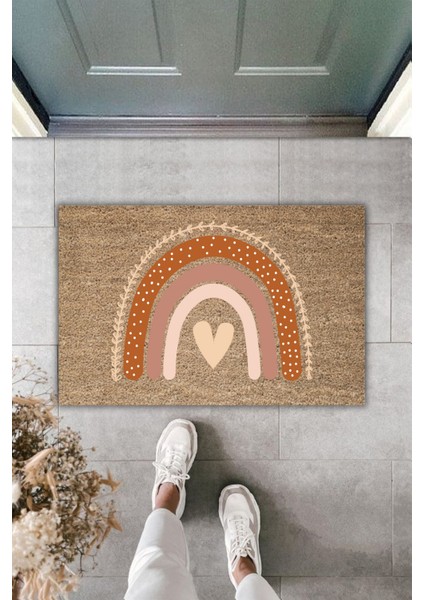 Yüksek Kaliteli Dijital Baskı Gökkuşağı ve Kalp Temalı Kapı Önü Paspası