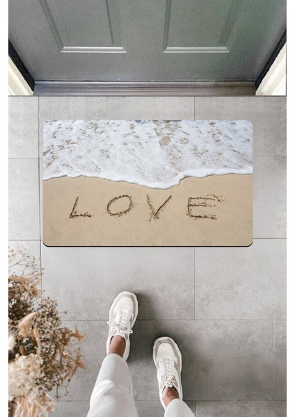 Yüksek Kaliteli Dijital Baskı Sahil Temalı Love Kapı Önü Paspası