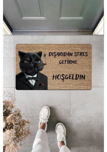 Yüksek Kaliteli Dijital Baskı Mafya Kedi Uyardı: Dışarıdan Stres Getirme!!! Kapı Önü Paspası