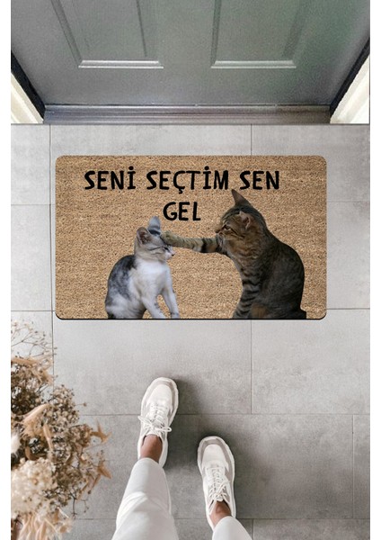 Yüksek Kaliteli Dijital Baskı Seçici Kedicik Seni Seçti Kapı Önü Paspası