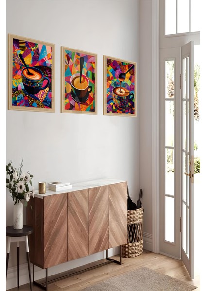 🎨 Renklerin Enerjisi – 3’lü Mdf Uv Baskılı Kahve Temalı Tablo Seti (3 Ebat Seçeneği) CRVS1018 13 x 17