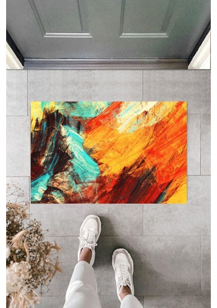 Çok Amaçlı Dijital Modern Çizim Turuncu Kapı Paspası Dış Mekan Paspas